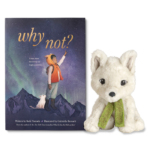 Promotional image of gift set which includes the book Why Not by Kobi Yamada and an arctic fox plush.