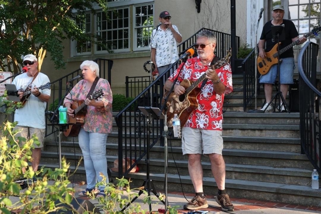 TommyBPL Tommy B and the Deep Blue Sea performing on the steps of the Belmar Public Library in 2024
