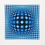 an op art blue sphere by Victor Vaserely