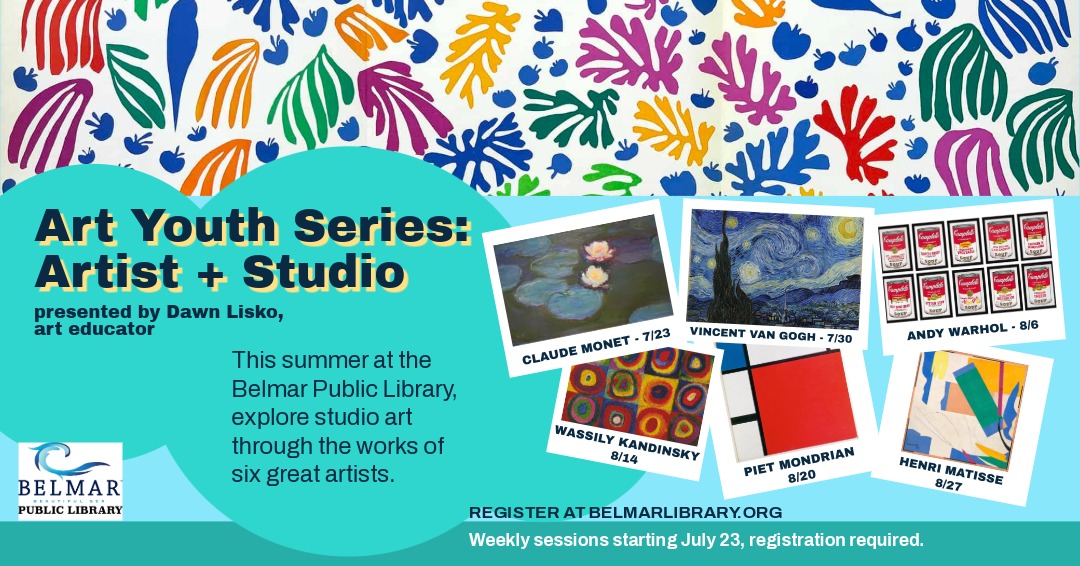 Art Youth Series: Artist + Studio Weekly sessions starting July 23rd, registration behind the link.