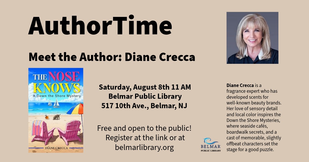 AuthorTime Diane Crecca Saturday, August 8th 11 AM at Belmar Public Library