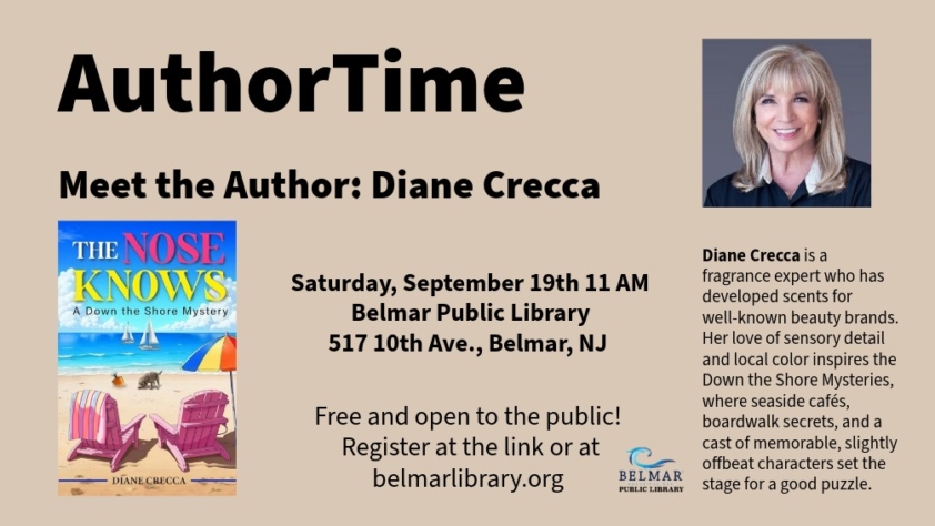 AuthorTime Diane Crecca Saturday, September 19th 11 AM at Belmar Public Library
