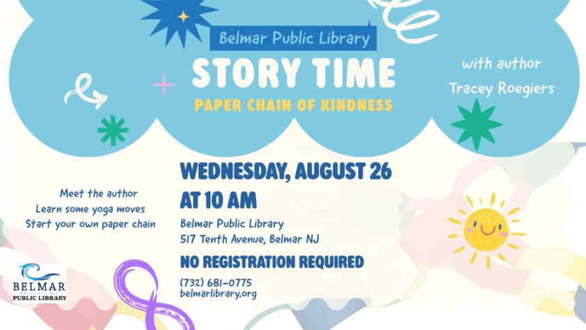 StoryTime Paper Chain of Kindness with Tracey Roegiers Wednesday August 26 at 10 AM Belmar Public Library
